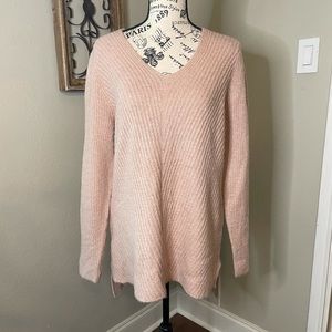 Liz Claiborne pink v-neck sweater, silver thread.